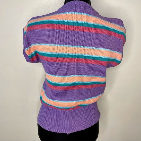Gloria Vanderbilt Sweater Vest Vintage Knit Stripe Short Sleeve Purple Large - Picture 2 of 9